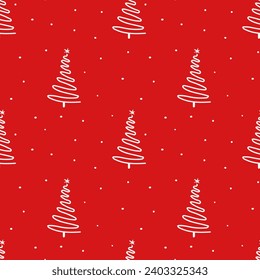 Seamless pattern with hand drawn Christmas trees. Vector illustration in simple flat doodle style.