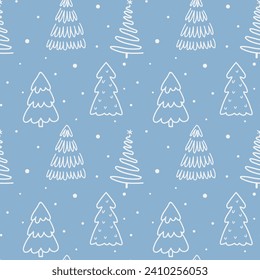 Seamless pattern with hand drawn Christmas trees. Vector illustration in simple flat doodle style.