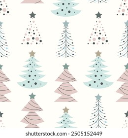 Seamless pattern of hand drawn Christmas trees. Doodle flat vector illustration