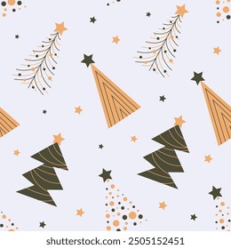 Seamless pattern of hand drawn Christmas trees. Doodle flat vector illustration