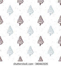 Seamless pattern with hand drawn Christmas tree. Doodle holiday background. Hipster style. Vector illustration