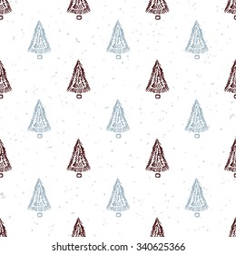 Seamless pattern with hand drawn Christmas tree. Doodle holiday background. Hipster style. Vector illustration