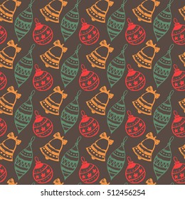 Seamless pattern with hand drawn Christmas balls. Vector holiday endless background