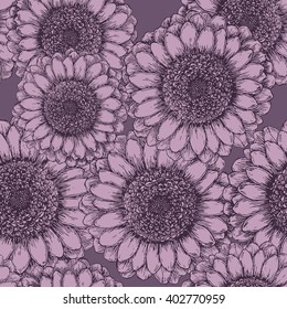 Seamless pattern with hand drawn chrysanthemum flowers. Abstract floral background