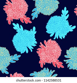 Seamless pattern with hand drawn chrysanthemums flowers. Vector illustration Floral background 