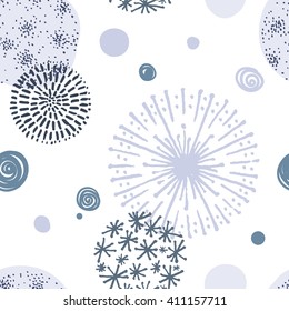 Seamless pattern with hand drawn circle doodle stylish elements. Vector abstract illustration. Floral motifs, restrained colors