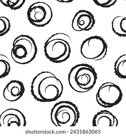 Seamless pattern with hand drawn circles. Black and white vector illustration. for decoration and prints on fabrics, wallpaper packaging, walls and interiors