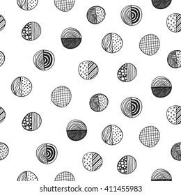 Seamless pattern with hand drawn circles. Doodle vector illustration.