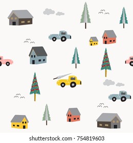Seamless pattern with Hand drawn city