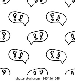 Seamless pattern Hand Drawn cloud with exclamation mark and question doodle. Sketch style icon. Decoration element. Isolated on white background. Flat design. Vector illustration.