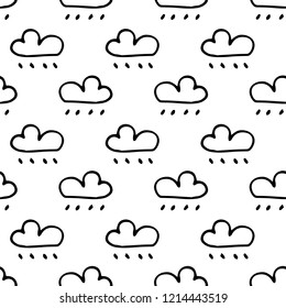 Seamless pattern hand drawn clouds. Doodle black sketch. Sign symbol. Decoration element. Isolated on white background. Flat design. Vector illustration.