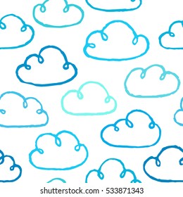 Seamless Pattern With Hand Drawn Clouds