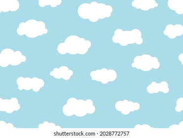 Seamless pattern hand drawn cloudy different on blue sky background. Vector illustration