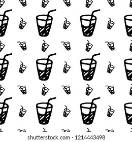 Seamless pattern hand drawn cocktail. Doodle black sketch. Sign symbol. Decoration element. Isolated on white background. Flat design. Vector illustration.