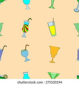 Seamless pattern of hand drawn cocktails on a white background