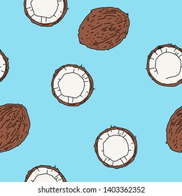Seamless pattern with hand drawn coconuts