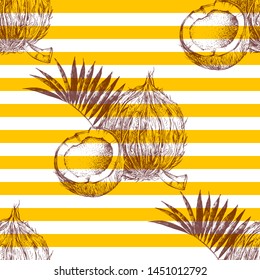Seamless pattern with hand drawn coconuts. Vector illustration