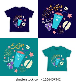 seamless pattern with hand drawn coffee and geometric shape. creative childish texture great for fabric, textile vector illustration