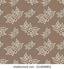 
Seamless pattern of hand drawn coffee branch and flowers, for wrapping paper, wallpaper, fabric pattern, backdrop, print, gift wrap, cover of notebook, envelope