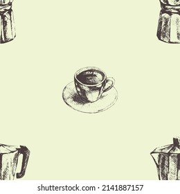 Seamless pattern with hand drawn coffee attributes