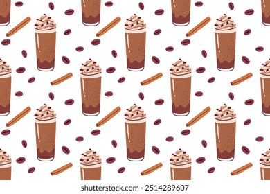 seamless pattern with hand drawn coffee cups for fabric, wallpapers, wrapping paper, cards and background. Morning coffee, Vector doodle illustration.