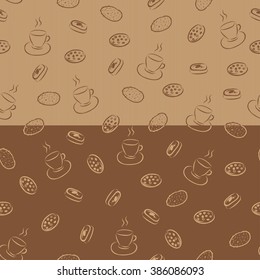 Seamless pattern with hand drawn coffee cup and cookies