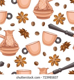 Seamless pattern with hand drawn coffee time illustrations. Vintage vector background. Coffee time wallpaper