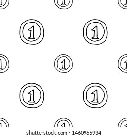 Seamless pattern Hand Drawn coin doodle. Sketch style icon. Decoration element. Isolated on white background. Flat design. Vector illustration.