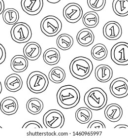 Seamless pattern Hand Drawn coin doodle. Sketch style icon. Decoration element. Isolated on white background. Flat design. Vector illustration.