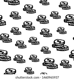 Seamless pattern Hand Drawn coins doodle. Sketch style icon. Decoration element. Isolated on white background. Flat design. Vector illustration.