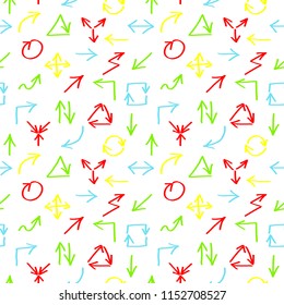 Seamless pattern with hand drawn color arrows. Vector illustration.