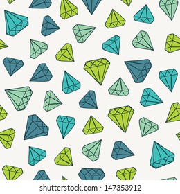 Seamless pattern with hand drawn color gems. Vector illustration