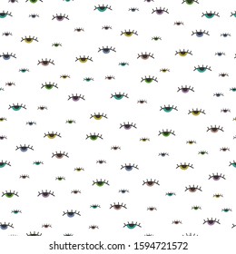 Seamless pattern of hand drawn 
 color eyes on white background.