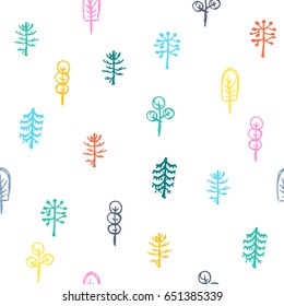 Seamless pattern with hand drawn color forest