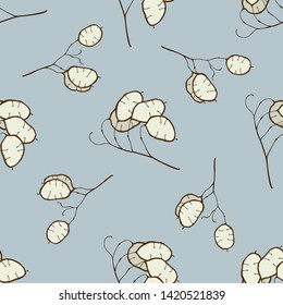 Seamless pattern with hand drawn colored lunaria