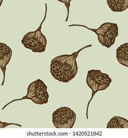 Seamless pattern with hand drawn colored lotus