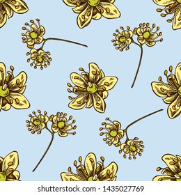 Seamless pattern with hand drawn colored tilia cordata