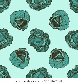 Seamless pattern with hand drawn colored cabbage