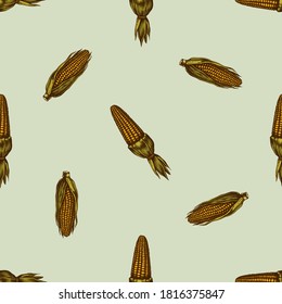 Seamless pattern with hand drawn colored corn