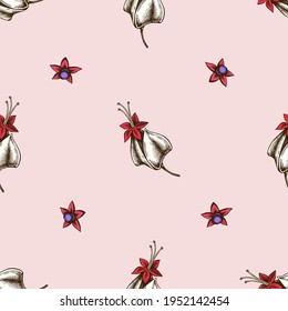 Seamless pattern with hand drawn colored clerodendrum