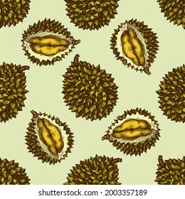 Patrón sin brillo con durión de color dibujado a mano