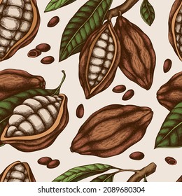 Seamless pattern with hand drawn colored cocoa
