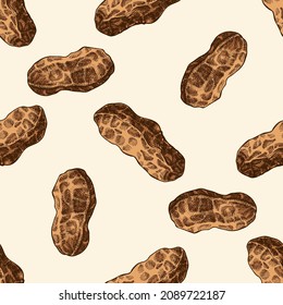Seamless pattern with hand drawn colored peanut