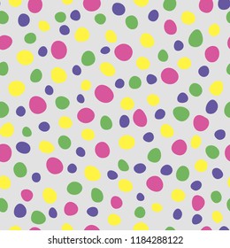 Seamless pattern with hand drawn colorful spots on grey background