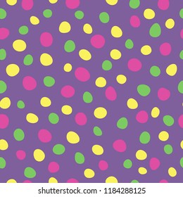Seamless pattern with hand drawn colorful spots on violet background