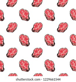 Seamless pattern hand drawn colorful meat. Doodle black sketch. Sign symbol. Decoration element. Isolated on white background. Flat design. Vector illustration.