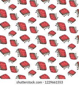 Seamless pattern hand drawn colorful meat on ribs. Doodle black sketch. Sign symbol. Decoration element. Isolated on white background. Flat design. Vector illustration.