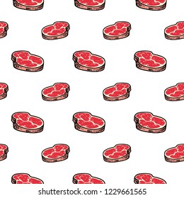 Seamless pattern hand drawn colorful meat. Doodle black sketch. Sign symbol. Decoration element. Isolated on white background. Flat design. Vector illustration.