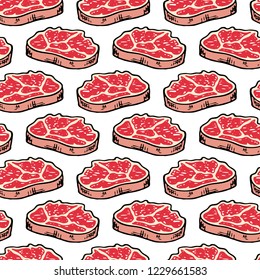 Seamless pattern hand drawn colorful meat. Doodle black sketch. Sign symbol. Decoration element. Isolated on white background. Flat design. Vector illustration.