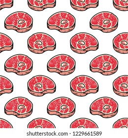Seamless pattern hand drawn colorful meat. Doodle black sketch. Sign symbol. Decoration element. Isolated on white background. Flat design. Vector illustration.